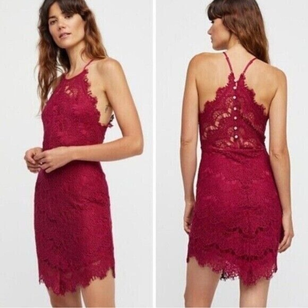 Free‎ People Intimately She's Got It Slip Dress Size XS Pink Lace Button Back